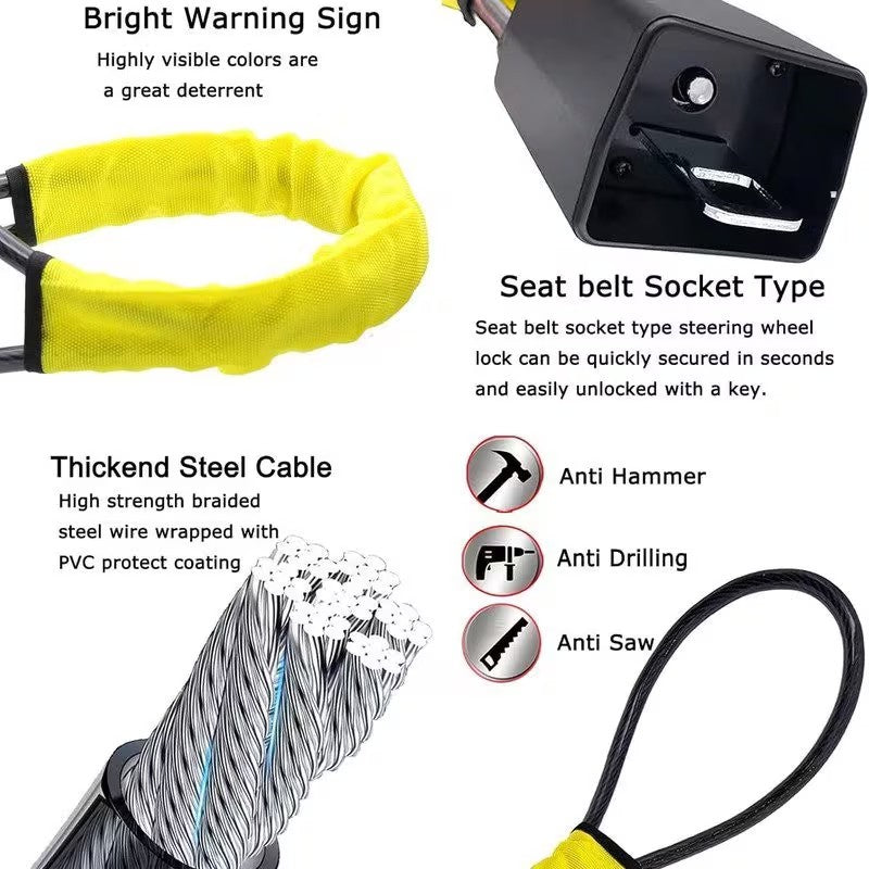 Seat Belt Lock Steering Wheel Lock Car Security Anti-Theft Device Accessory Keys