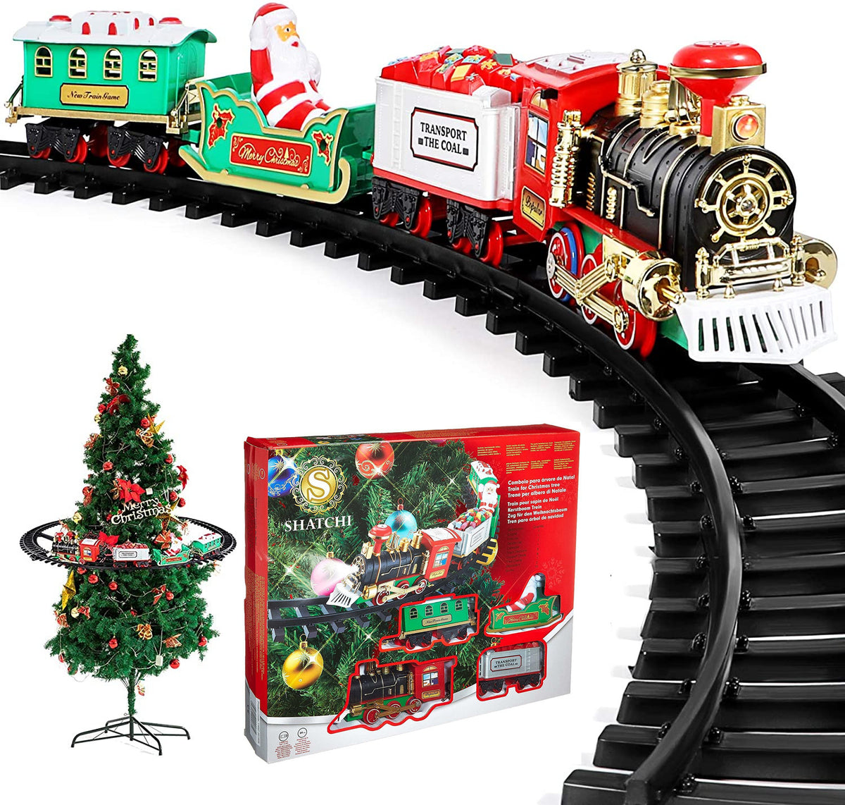 Christmas Tree Train Set Around Tree Lights Musical Battery Operated XMAS Decor