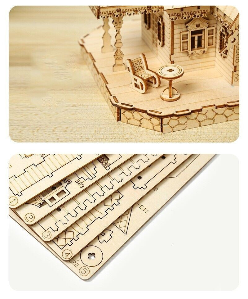 3D Wooden Jigsaw Puzzles for Adults Illuminated Villa Building Kit Xmas Gift Toy