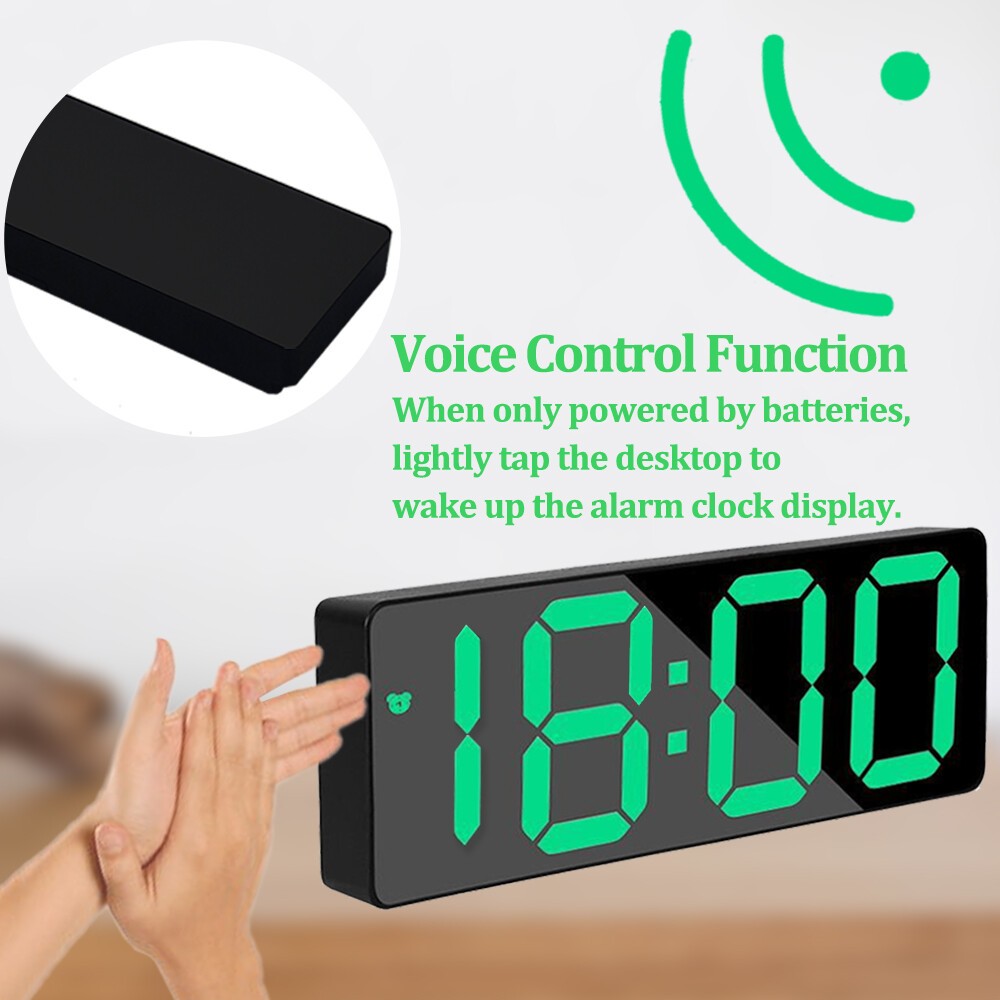 Alarm Clock Led Display Digital Mirror Voice Clock Battery/Plug-In Dual Purpose
