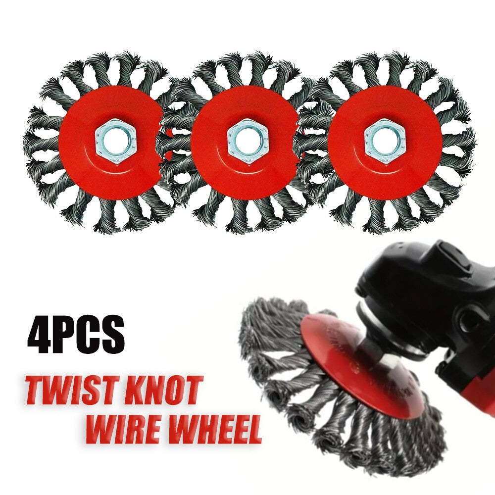 4PCS 4" TWISTED KNOT WIRE WHEELS FLAT BRUSH FOR ANGLE GRINDER REMOVE RUST UK