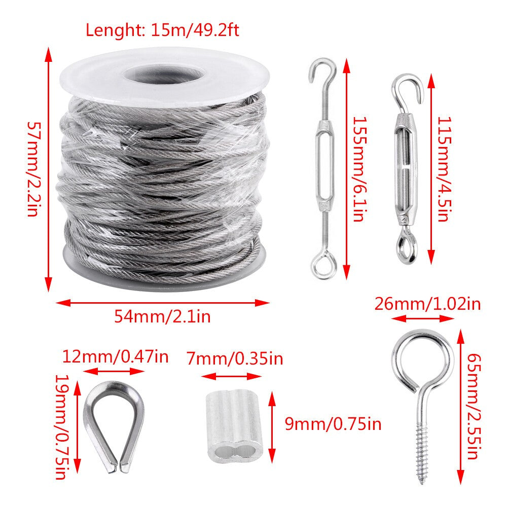 30M Garden Wire Rope for Climbing Plants Turnbuckle Wire Tensioner Strainer Kit