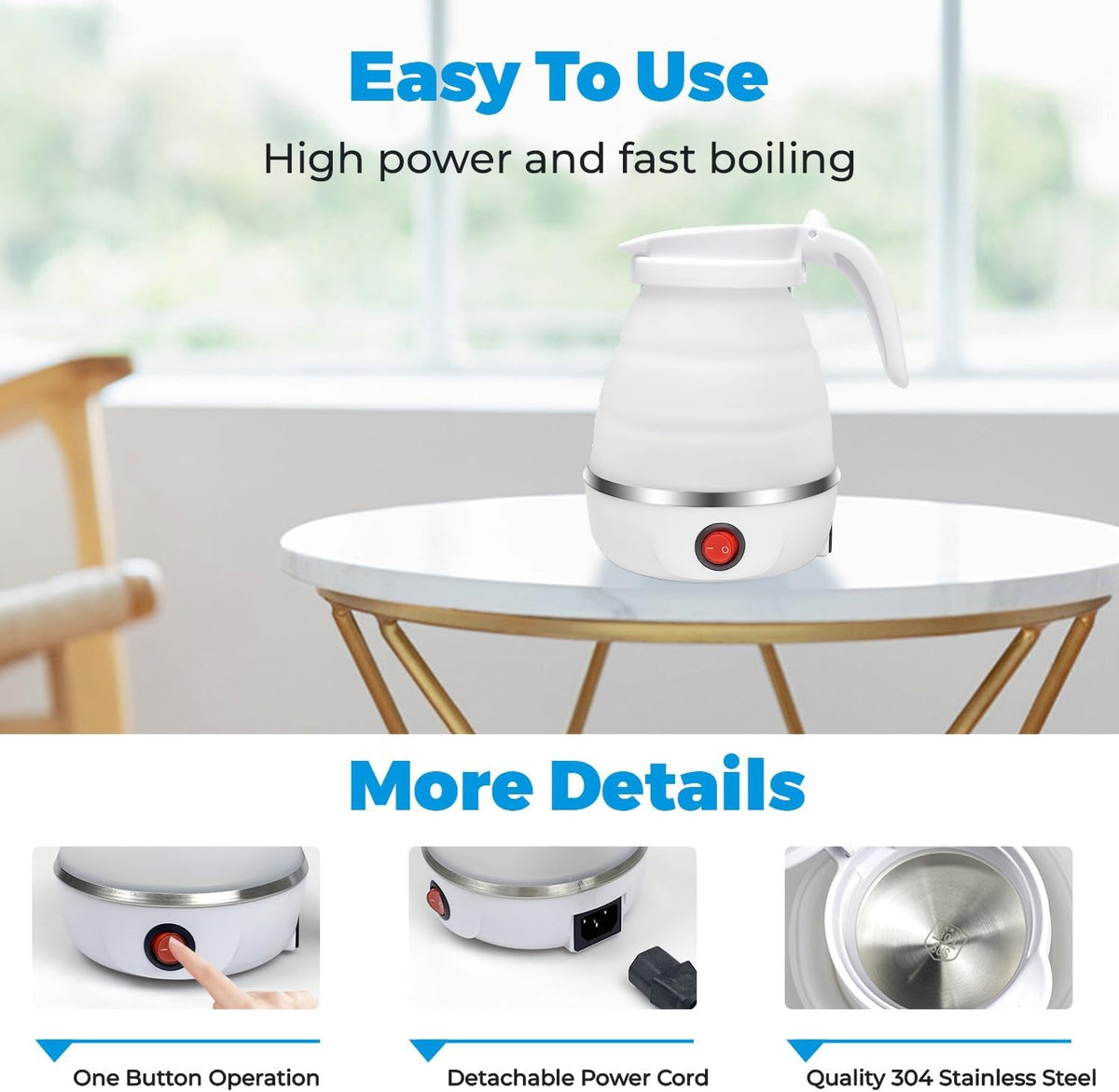 600ML Foldable Electric Kettle Portable Camping Kettle Travel Kettle Silicone UK