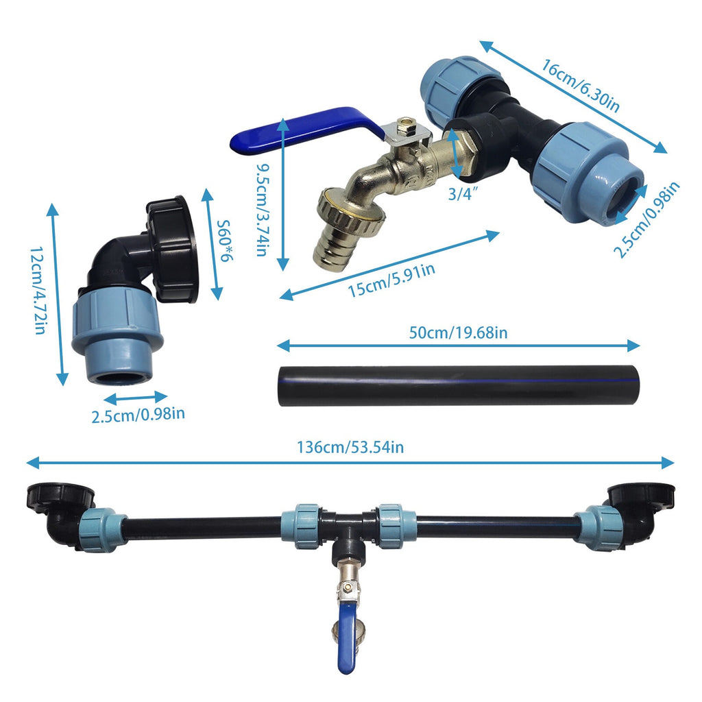 For IBC Adapter connection lever set for 2 Tanks Outlet Tee Connector Tap Valve
