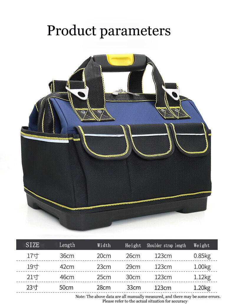 19in Heavy Duty Multifunctional Tool Bag Storage Case With Shoulder Strap