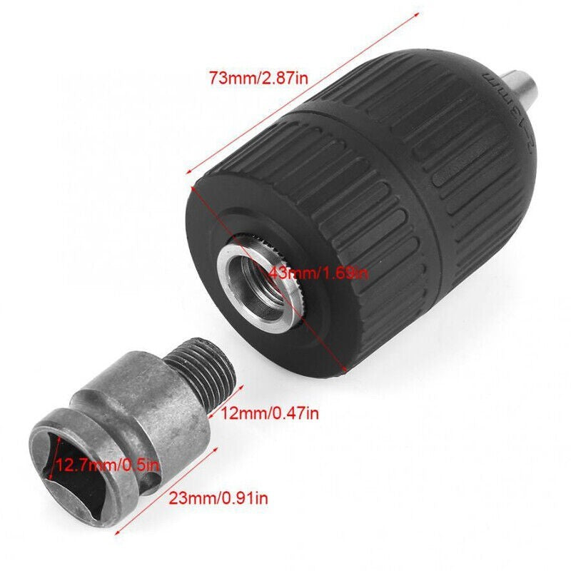 1/4" Hex Shank Impact Driver Adapter 2-13mm Keyless Drill Chuck Screwdriver Tool