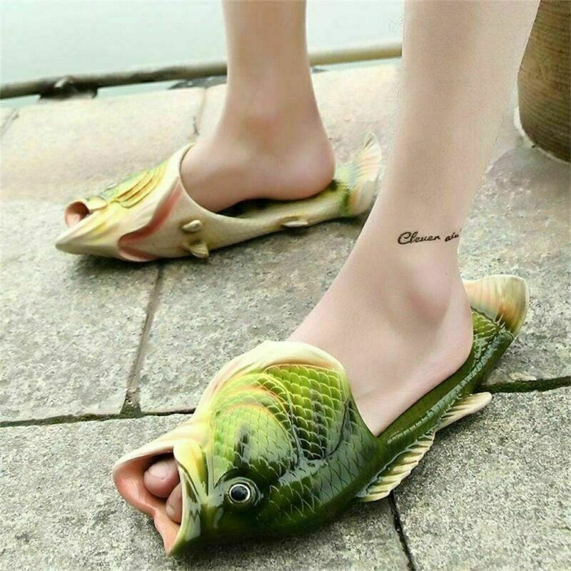 Unisex Funny Fish Shower Slippers Sandals Holiday Beach Flip Flops Slides Shoes