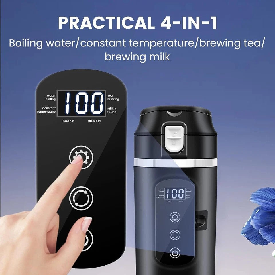 12V/24V Electric Kettle Car Heating Cup 500ml Thermos With Smart Touch Screen .