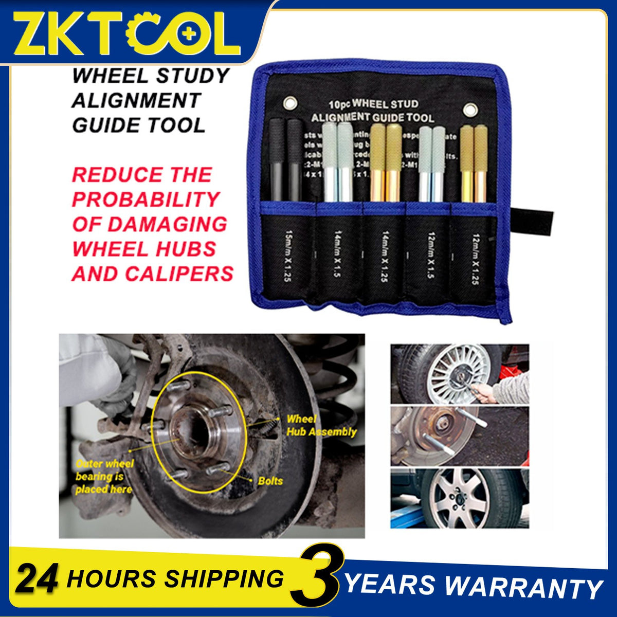 10PCS Wheel Stud Alignment Pin Steel Alloy Fixing Positioning Tools M14x1.5/1.25