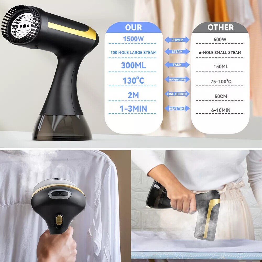 1500W Powerful Handheld Garment Steamer Portable Travel Fabric Heat Clothes Iron