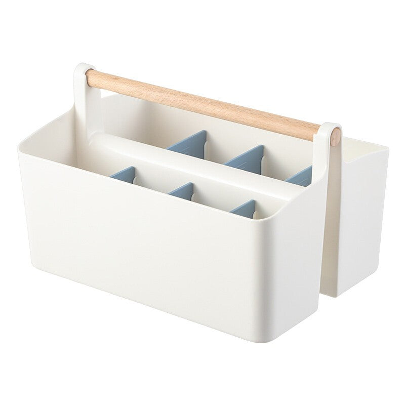 Stationery Pen Compartment Storage Box Wooden Handle Remote Control Storage Box
