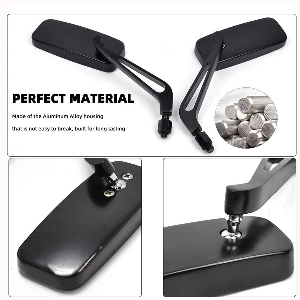 Black Rectangle Motorcycle Mirrors For Harley Cruiser Bobber Chopper Softail