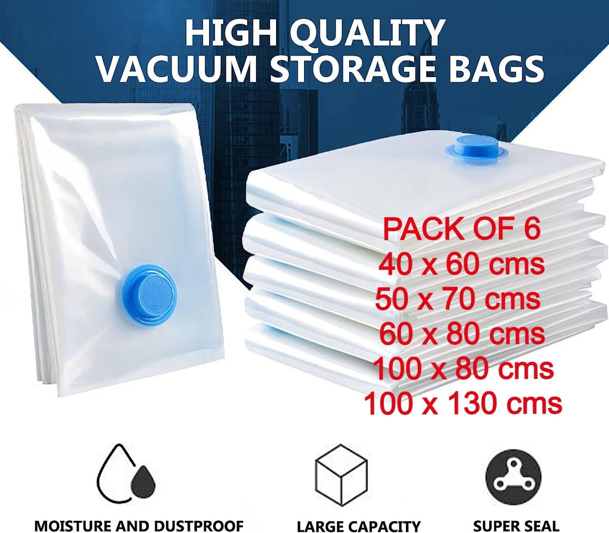 6 x STRONG VACUUM STORAGE SPACE SAVING BAGS VAC BAG SPACE SAVER VACCUM VACUM BAG