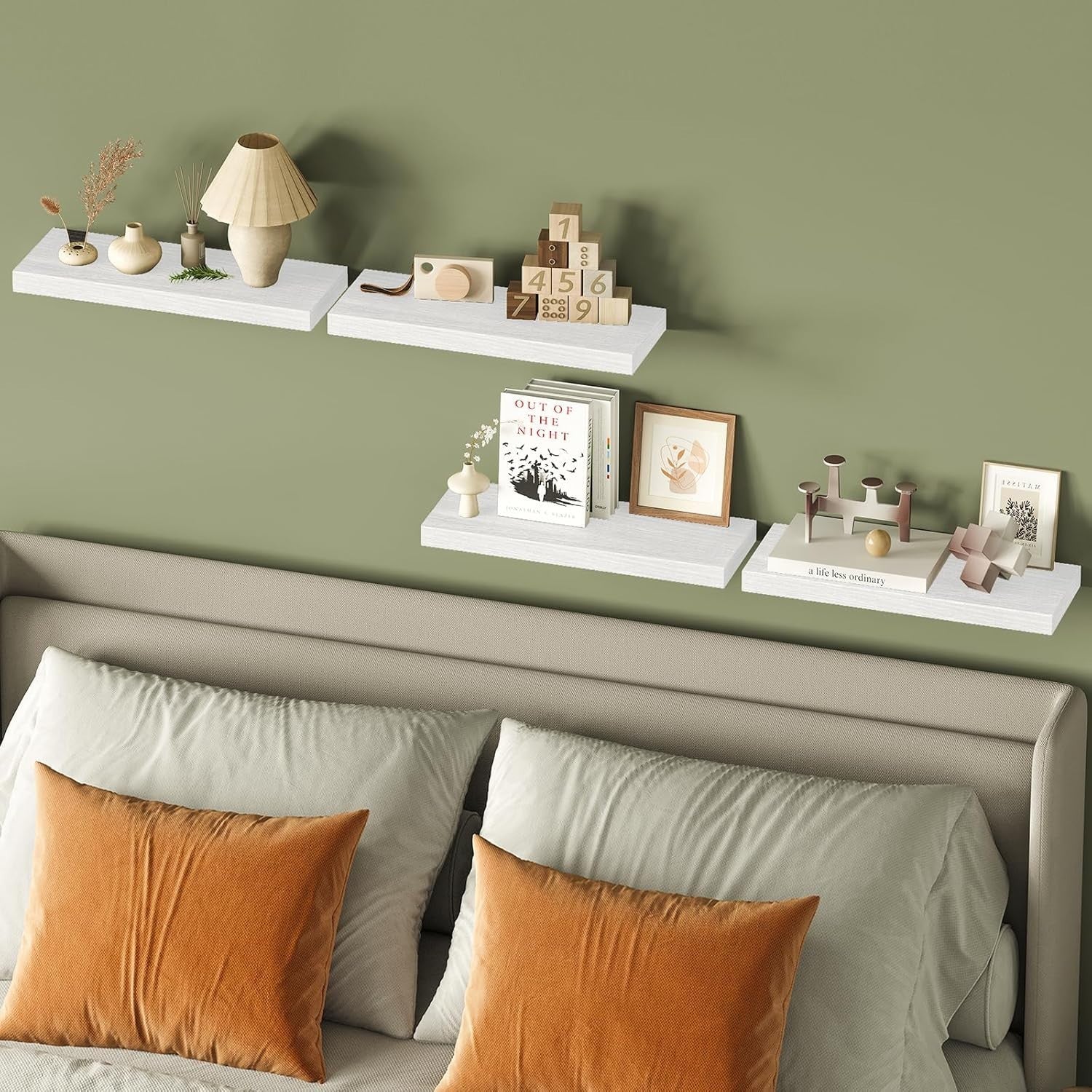 Set of 4 Floating Shelves Wall Mounted Bookcase & Photo Display shelves