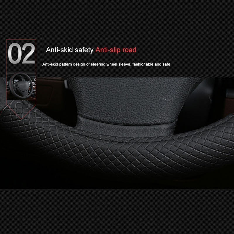 Black 38cm Car Steering Wheel Cover Leather Universal Anti-Slip Sport styling