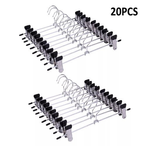 20-Strong Metal Clips Hangers Chrome Clothes Coat Trouser Skirt Non-slip Rack