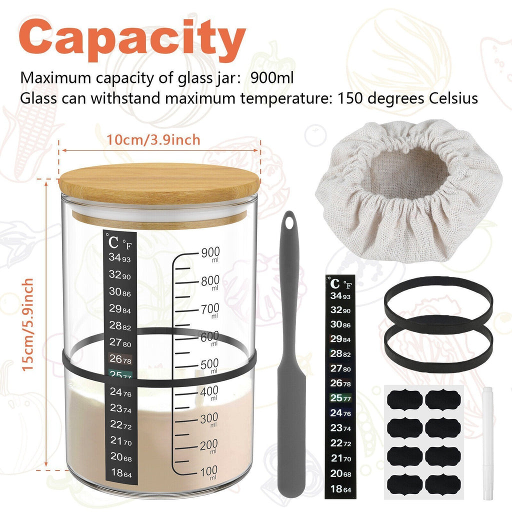 New 9Pcs Sourdough Starter Jar Kit 900ML Large Capacity Sourdough Starter
