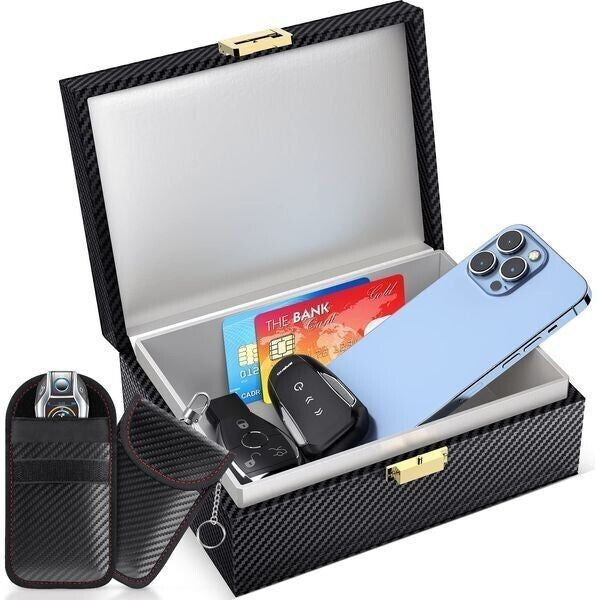 Faraday Box For Car Keys & 2 Pack Faraday Pouch Keyless Signal Blocking RFID Box