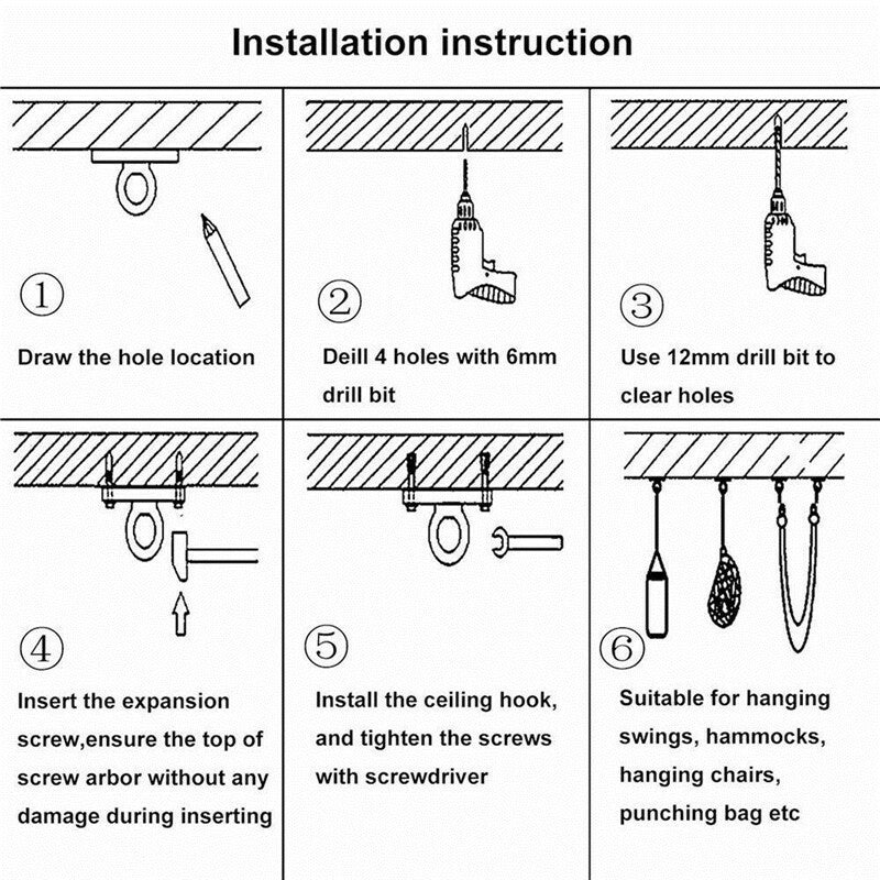 Heavy Duty Stainless Hammock Hanging Hook Swing Chair Bracket Hardware Tool Kit