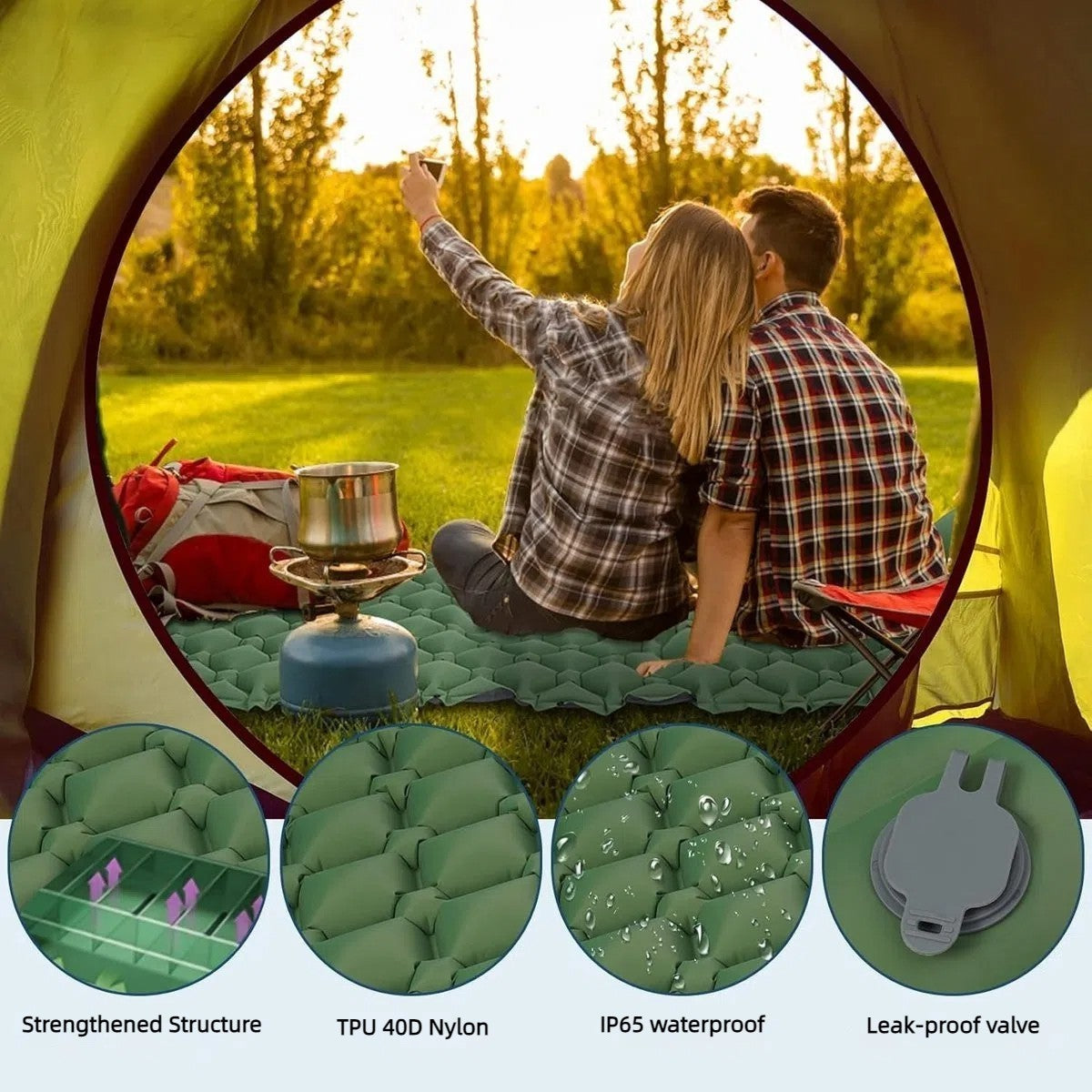 Inflating Camping Sleeping Mat Inflatable Air Mattress Bed Pillow For Hiking