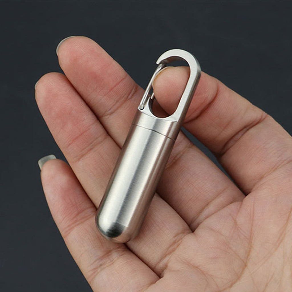 Travel Pill Case Stainless Steel Pill Box Keychain Portable Pill Organizer