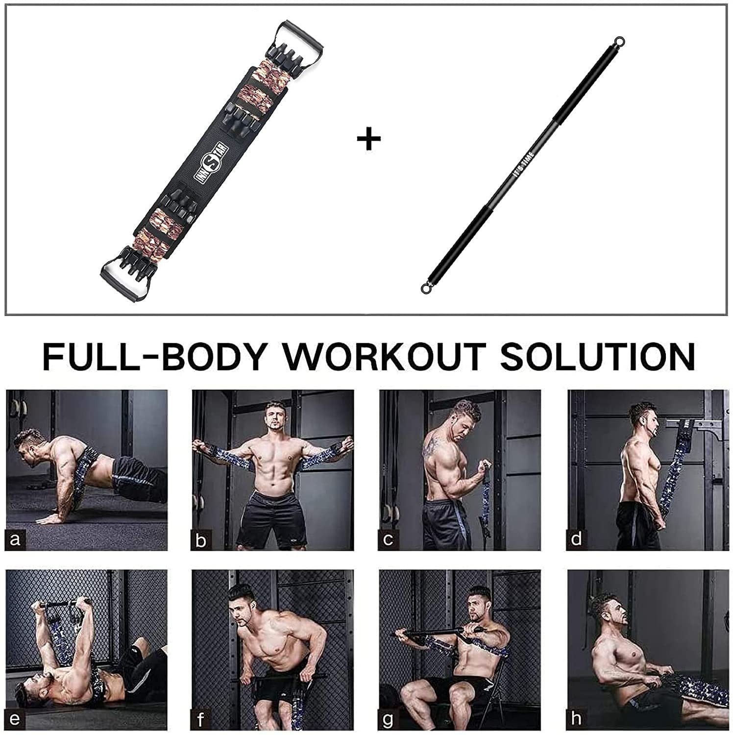 Innstar Resistance Bands Bar Black Set Home Gym Bench Up Press Squats Deadlifts