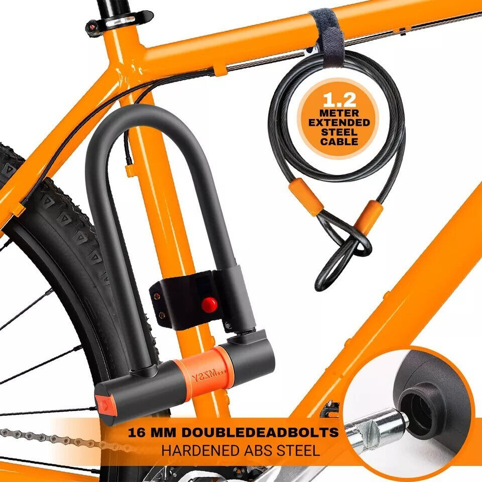 U Shaped Bike Lock With Two Keys Heavy Duty Cable With Bracket Bicycle D Lock UK