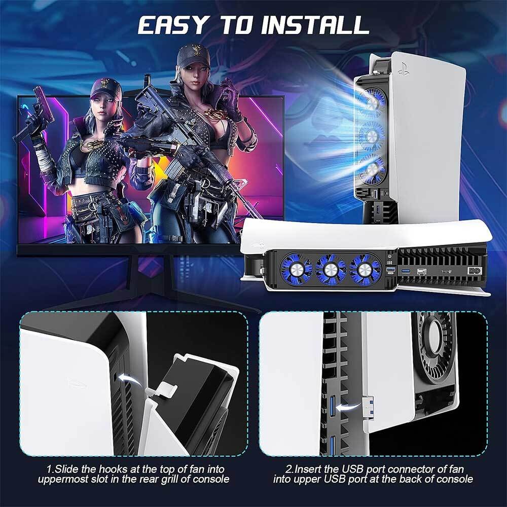 LED Turbo Cooling Fan for PS5 PlayStation 5 Console, 2 speed, USB 3.0 UK Seller