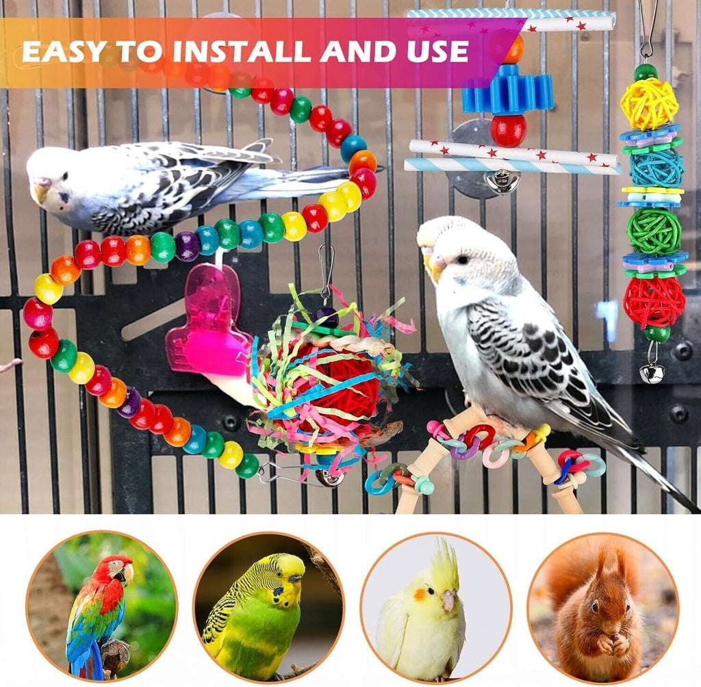 15 Pcs Parrot Toys Metal Rope Small Ladder Stand Budgie Cockatiel Cage Bird Set