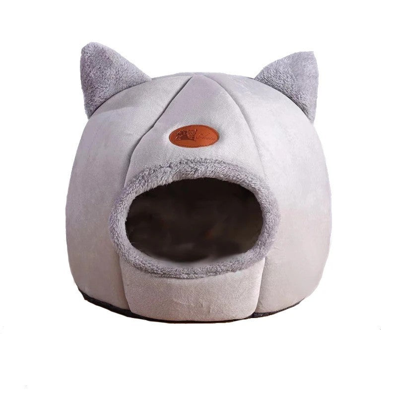 Cute Ear‑Shaped Cat Cave Bed Warm Winter Cosy Nest For Cats & Small Indoor Dogs