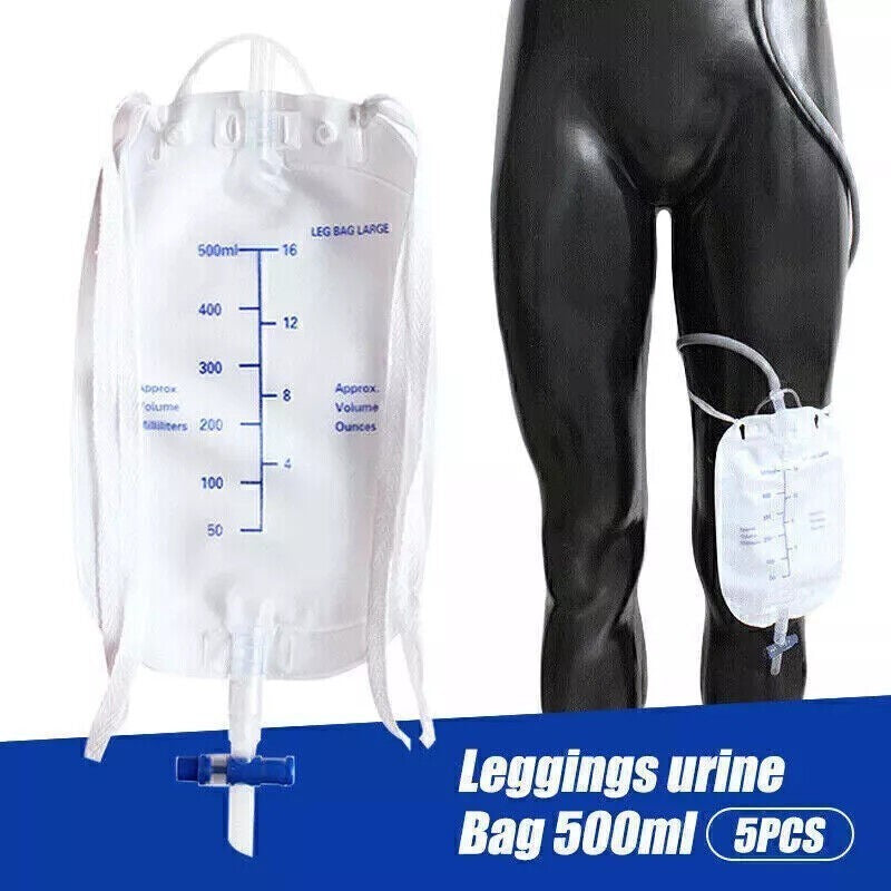 5 Pack 500ml Urine Catheter Leg Bags with Long Lever Tap Valve Complete Kit
