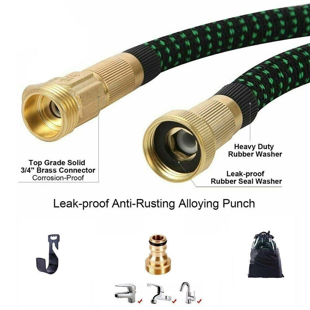 100FT 30M Expandable Garden Hose Pipe 10 Spray Nozzle Flexible Water Hose UK