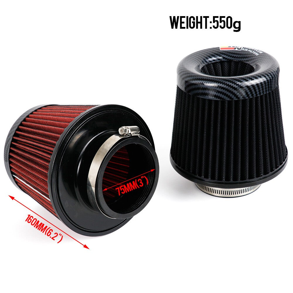 RED K&、N 3inch 76mm Super Power Air Filter High Flow Performance Intake Cleaner