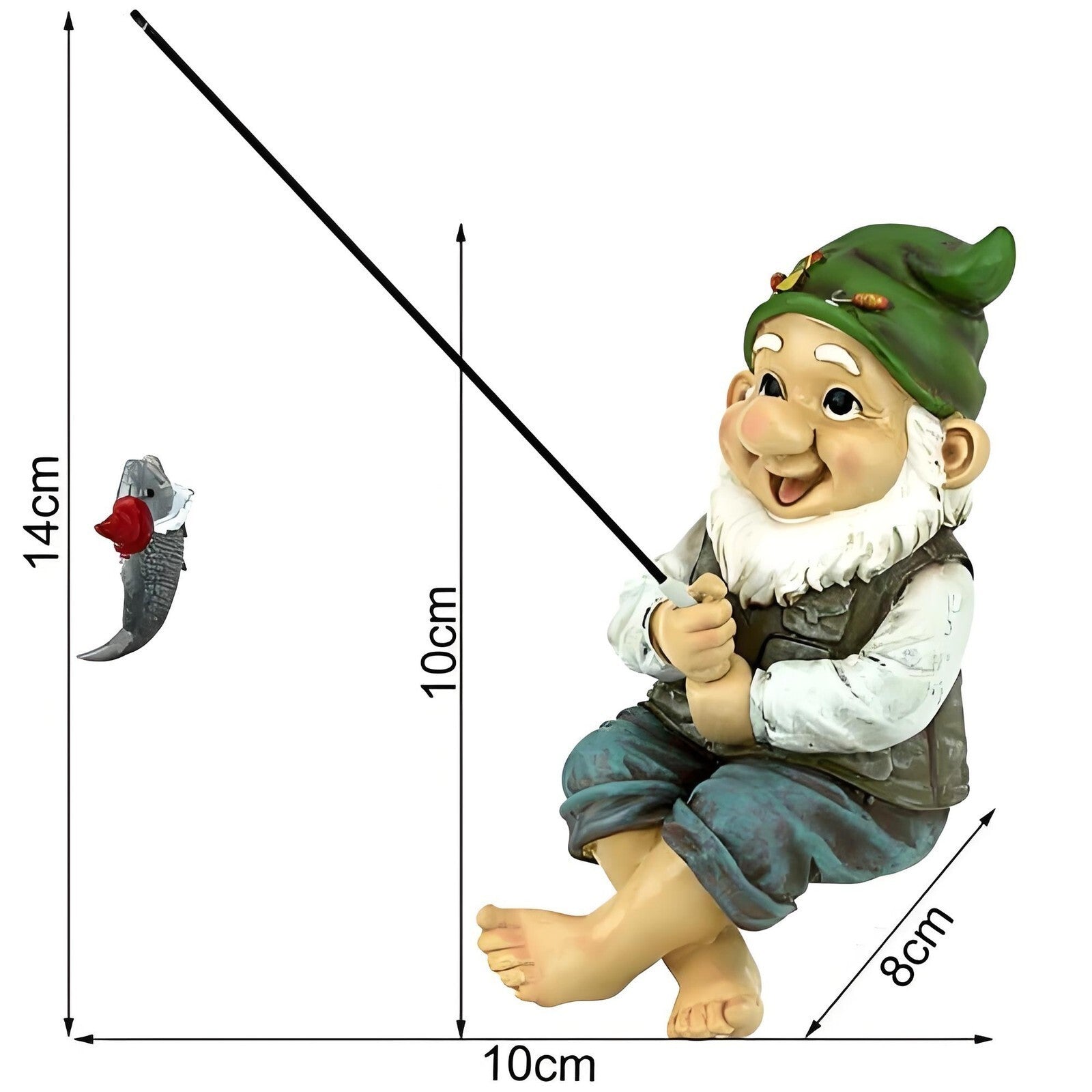Garden Gnome Fishing Statue Resin Sitting Rod Fish Pond Decor Ornament