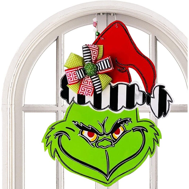 Grinch Christmas Wooden Wreath Front Door Welcome Sign Home Decorations