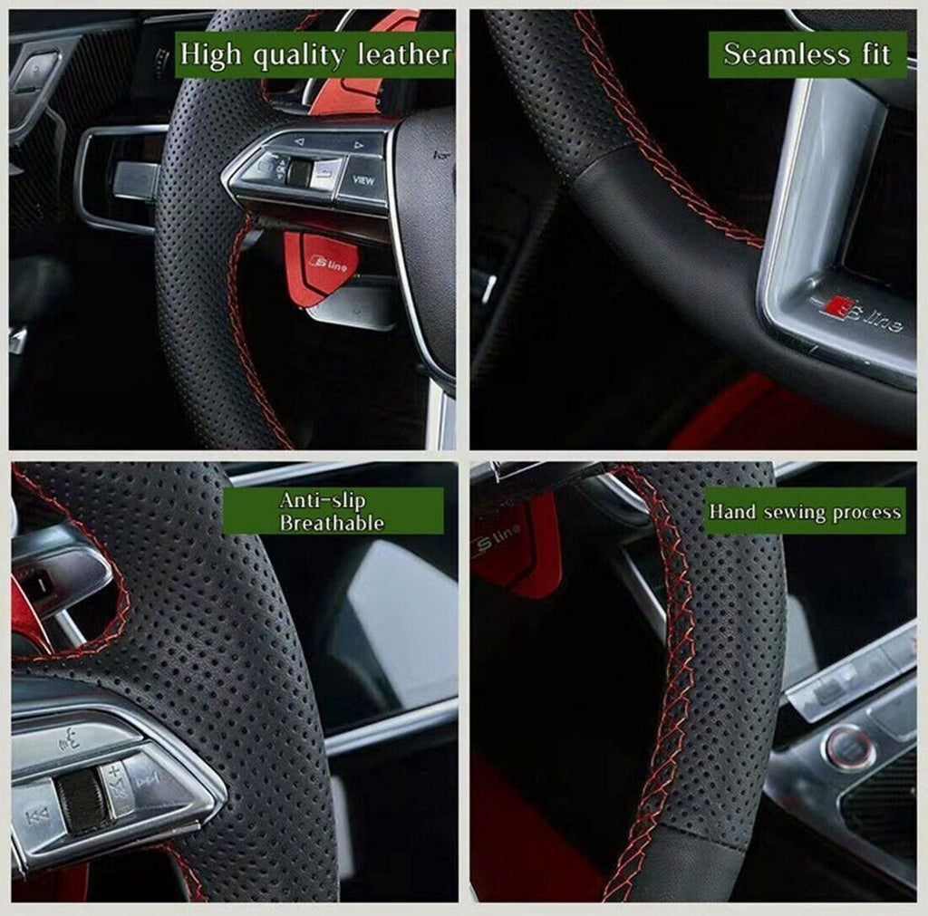 For Tesla Model 3 17-23 Y 20-23 Steering Wheel Cover Hand-Stitching Leather Wrap