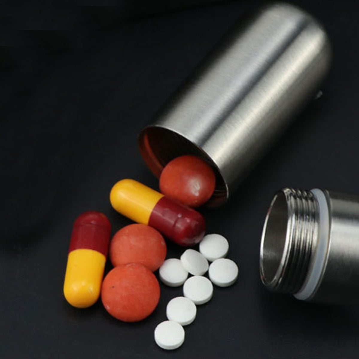 Travel Pill Case Stainless Steel Pill Box Keychain Portable Pill Organizer