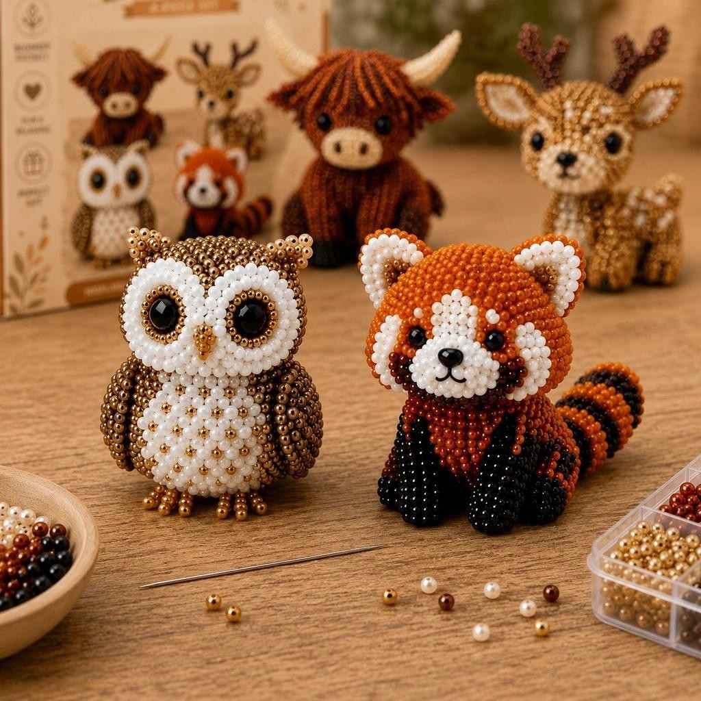 3D Beaded Animal DIY Kit, Cute Animals Bead Embroidery Kit Handmade DIY Animal