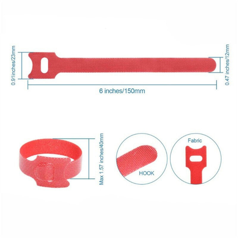 100xReusable Ties Velcros Hook and Loop Fastener Tape Ties Straps 150mm Color