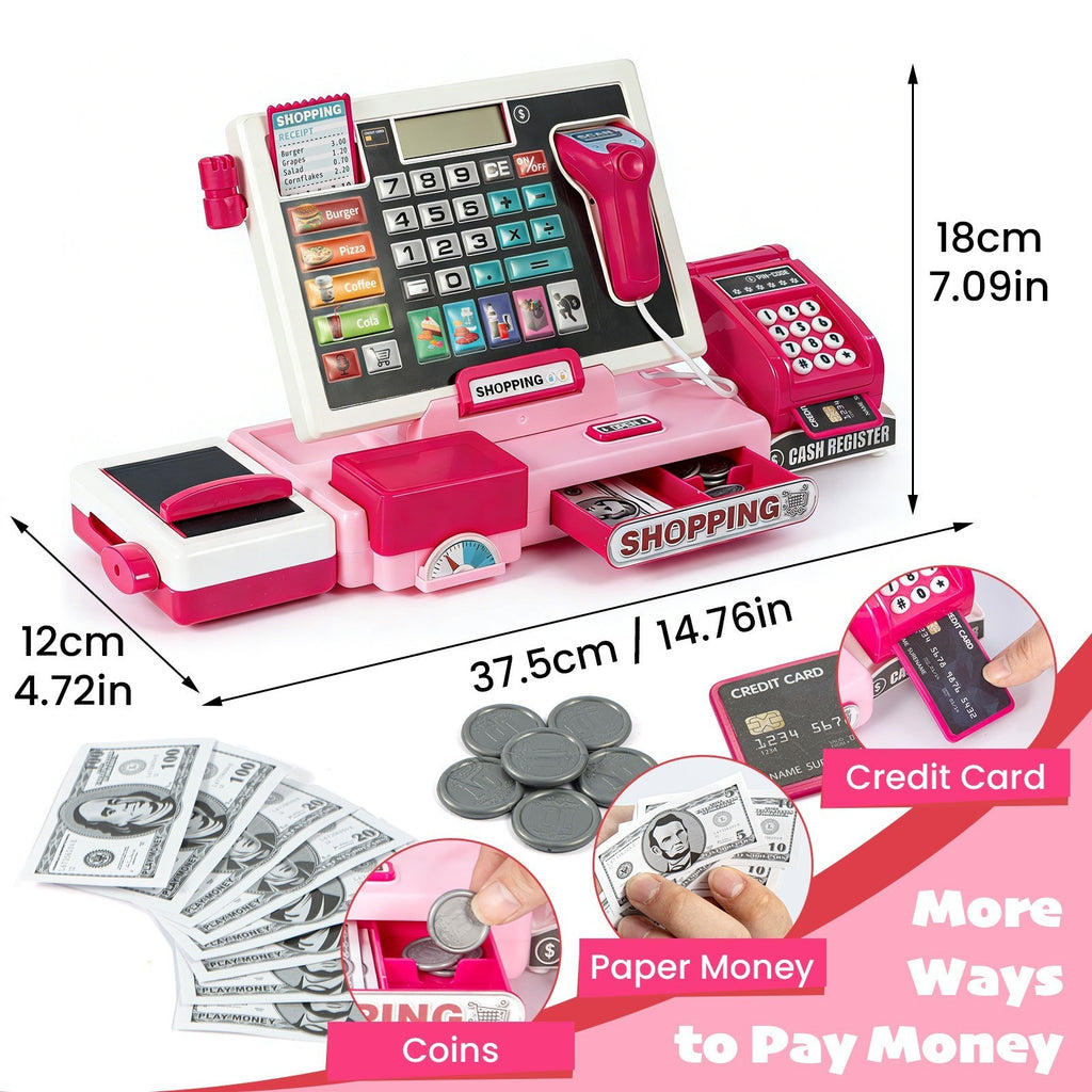 Kids Cash Register Toy Pretend Play Store Set With Real Calculator