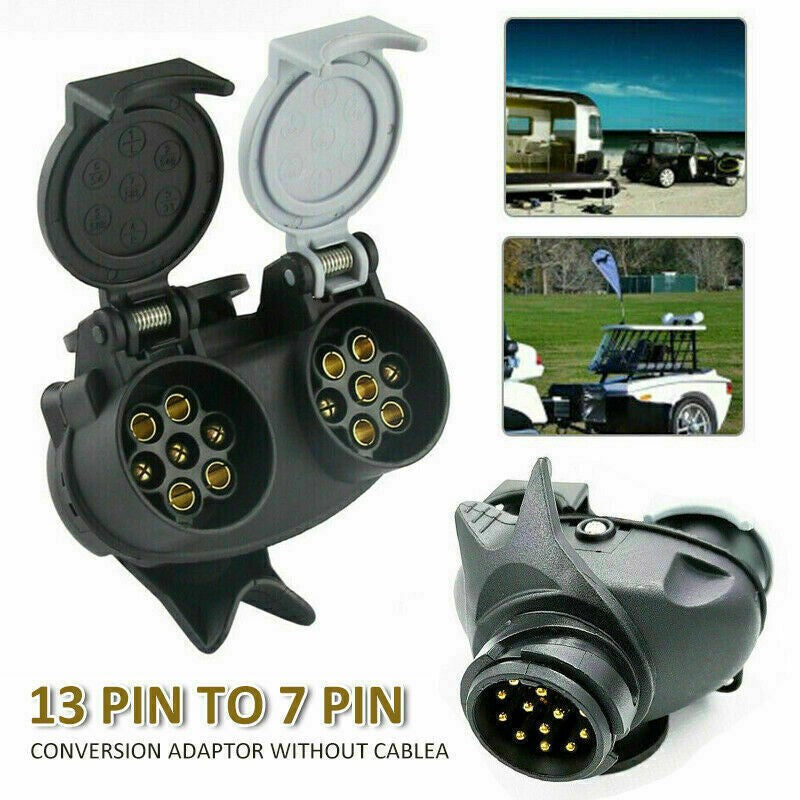 13 Pin To 7 Pin Twin N & S Short Towing Socket Adapter Trailer Caravan Lead Euro