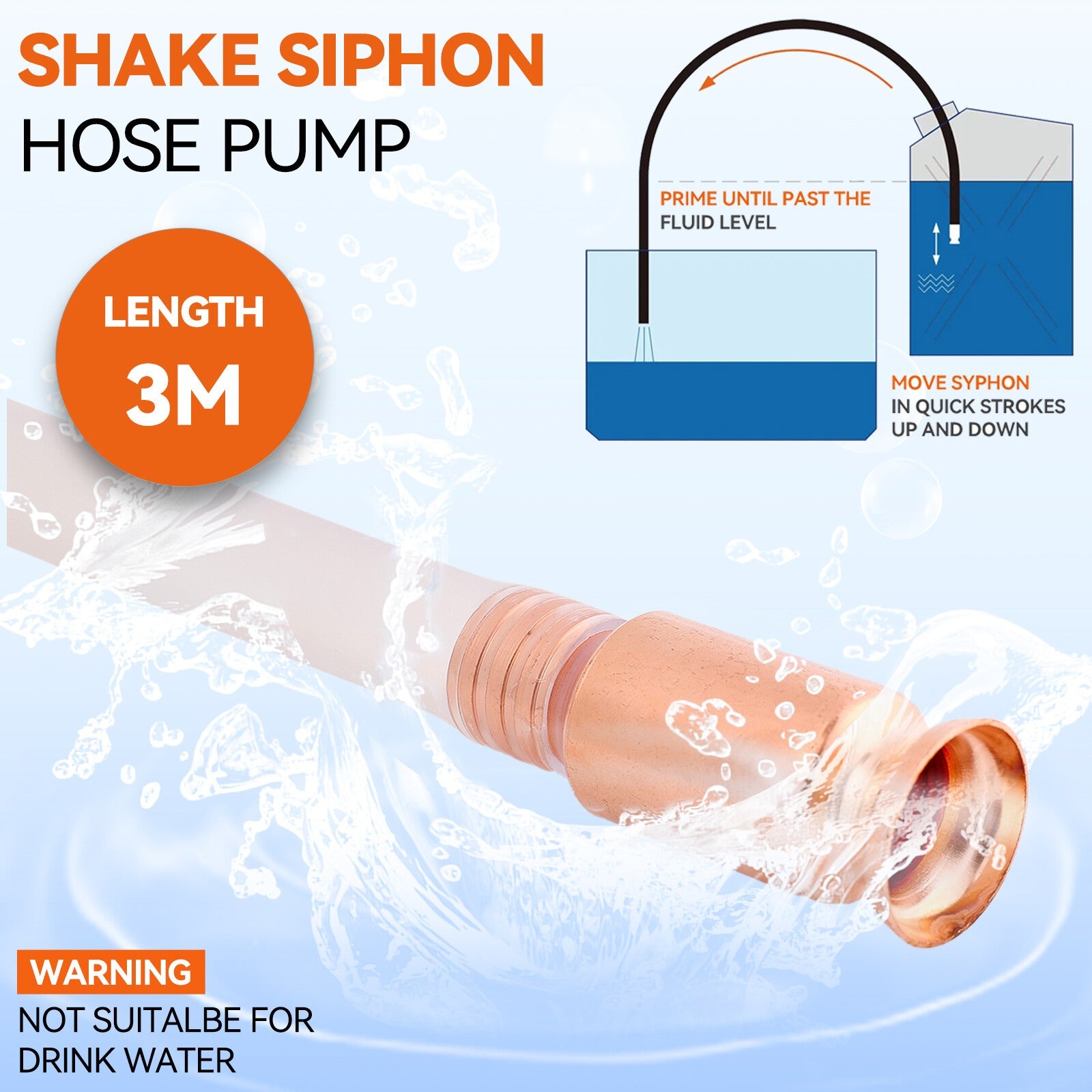 3/4'' 18mm x 3m Copper Jiggler Jiggle Siphon Pump PVC Pipe Hose Fuel Transfer