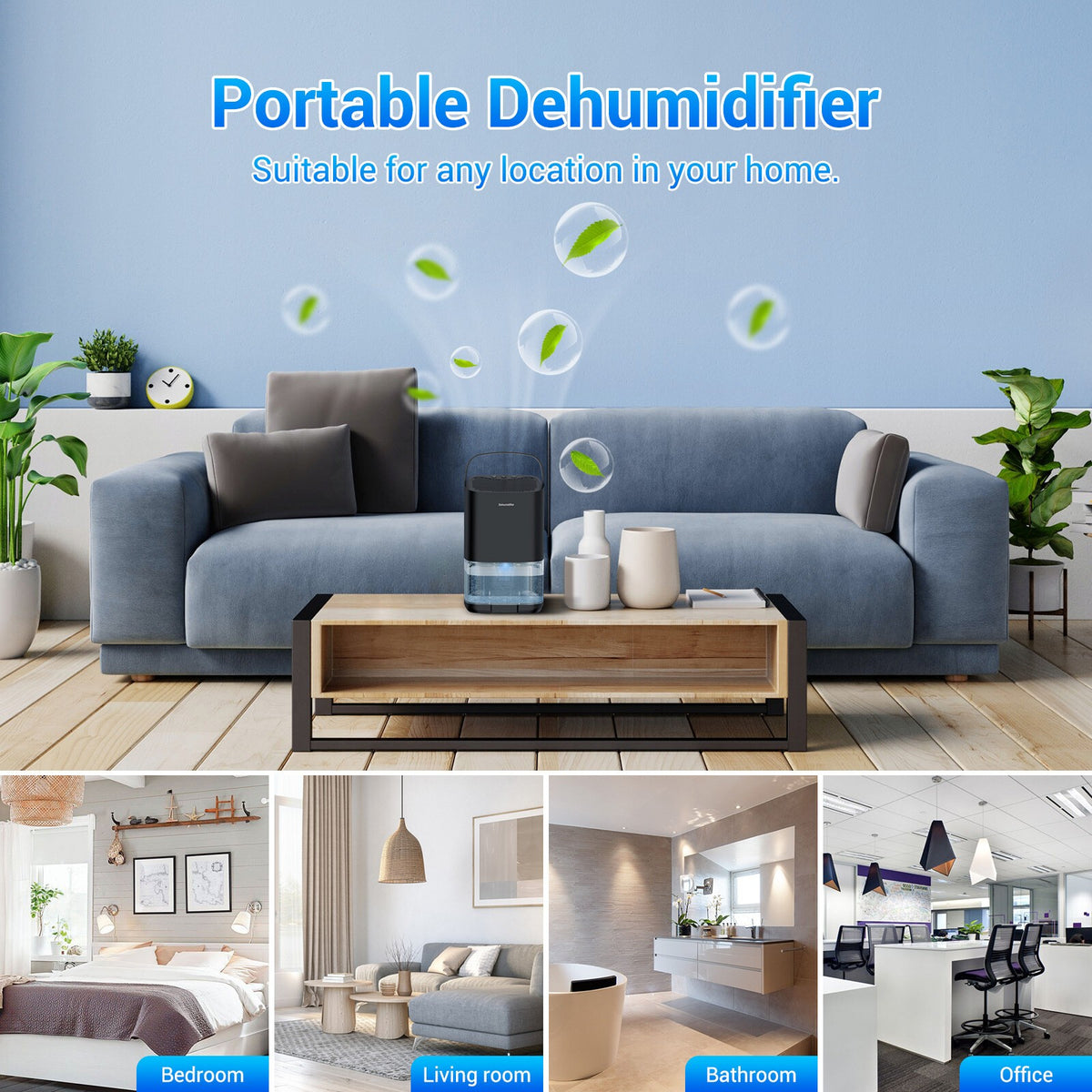 Air Dehumidifier 1000ml Home Portable Air Dehumidifier for Damp Mould Moisture