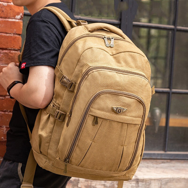 Men's Large Canvas Backpack Waterproof Durable Travel Rucksack Hiking Bag 45/55L