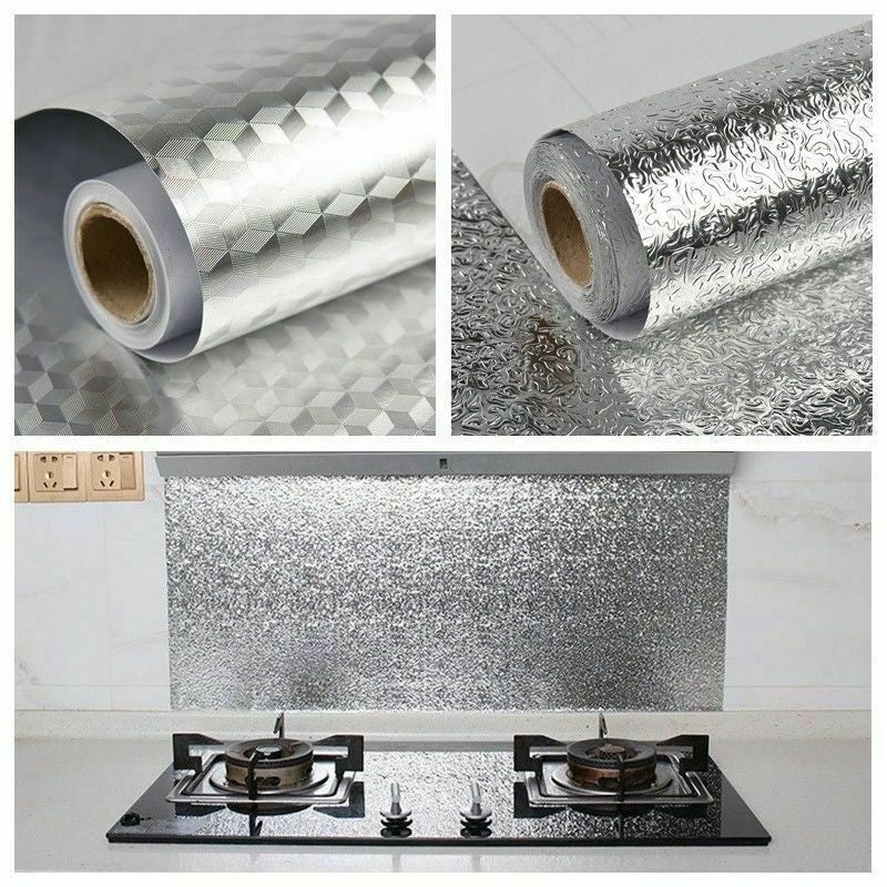 5M Self Adhesive Aluminum Foil Sticker Drawer Liner Kitchen Wallpaper Oil Proof