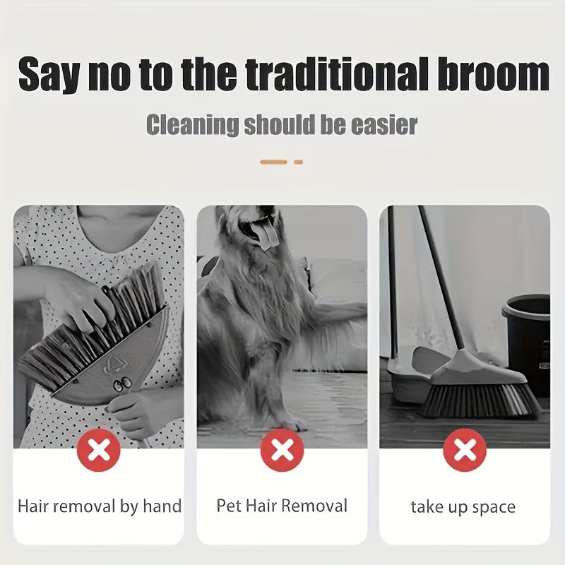 4in1 Cleaning Set:Broom,Dustpan,Window Scraper&Board Brush,Non-stick Floor Tool