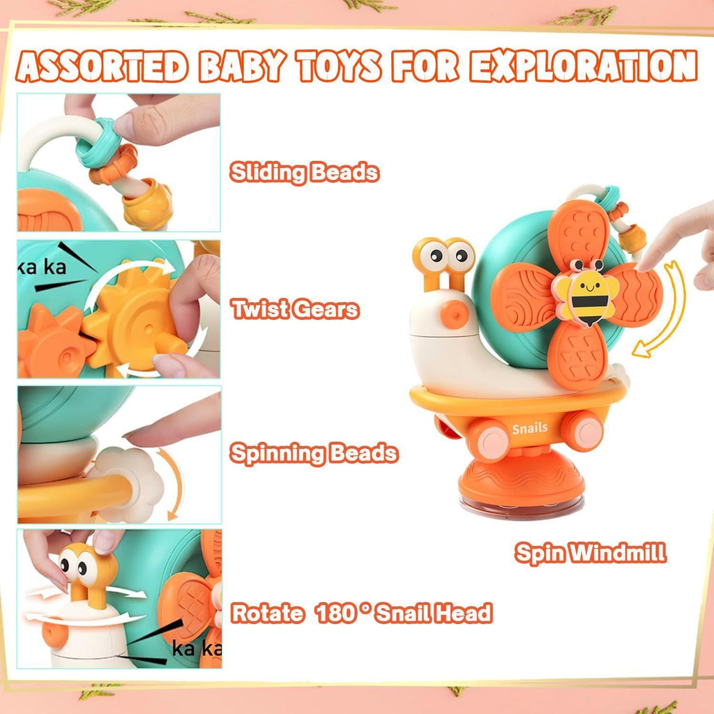 4 in 1 Baby Fidget Spinner Snail Windmill Set Suction Cup Infant Fun Bath Toy