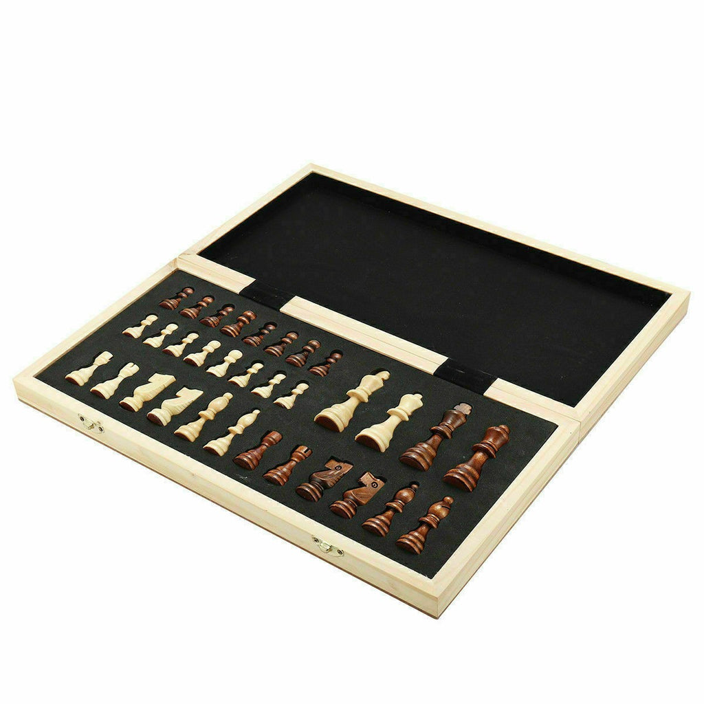 Large Chess Wooden Set Folding Chessboard Magnetic Pieces Wood Board Toys Game