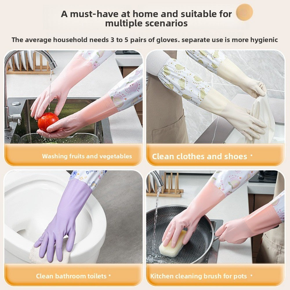 Fleece Lined Dishwashing Gloves Waterproof Scrubbing Gloves  Outdoor Cleaning