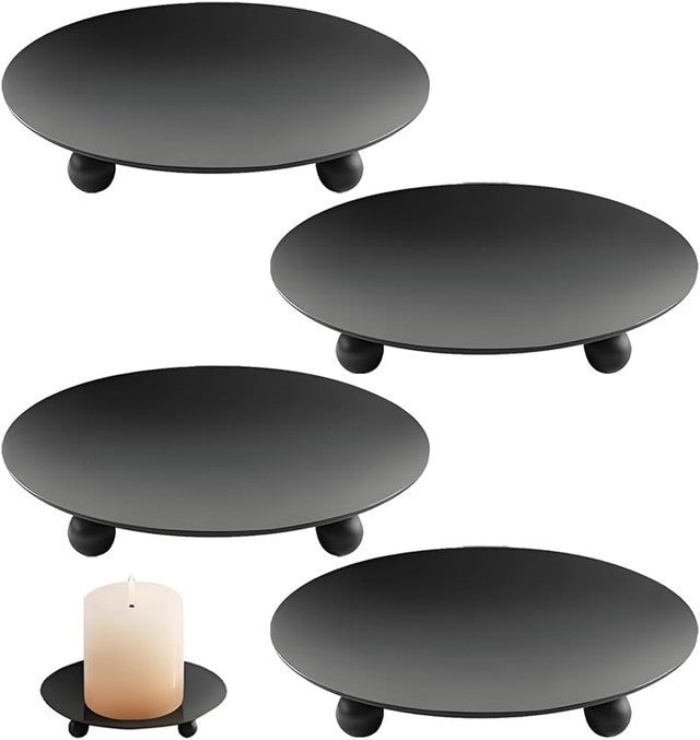 4Pcs Candle Holders for Pillar Candles Black Vintage 11cm Iron Candle Plate Dish